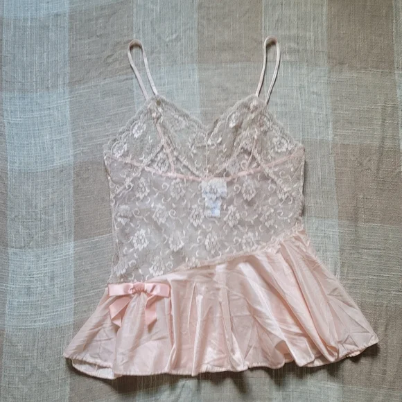 Vintage Coquette Girlypop Feminine Girly Balletcore Sheer Lace Pink Slip Dress - Picture 2 of 11